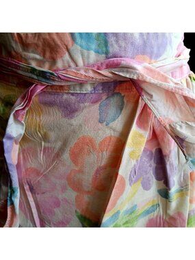 True Vintage Floral Half Apron 1960's Handmade Pastel Watercolor Design  Pockets